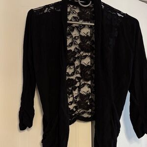 Dex Black Lace-Back Open Cardigan